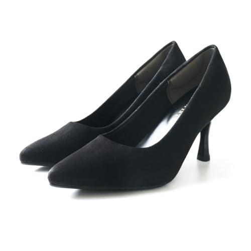 [アミアミ] 累計22万9000足 走れるパンプス 7cmヒール カラーヒールタイプ フィス ビジネス 通勤 通学 フォーマル 歩きやすい レディース CX1101(38(24.0cm), ブラック(スエード))のサムネイル