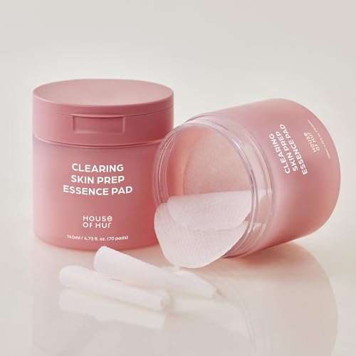 House of Hur Clearing Skin Prep Essence Pads – Fungal Acne Safe AHA BHA PHA Exfoliating Toner Pads with Red Beet Extract – Alcohol-Free, Fragrance-Free – Korean Skincare – 70 Pads (140 ml)