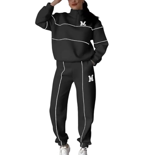 Women's Casual Letter M Long Sleeve Two Piece Set, Womens Sweatsuits 2 Piece Set, Long Sleeve Hoodie And Sweatpants Set