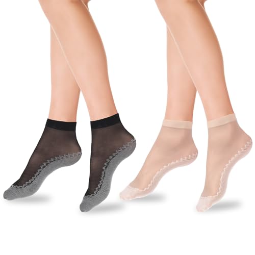 InnoHHustle Sheer Socks, 12 Pairs Nylon Socks for Women Sheer Ankle Sock Women Ankle Stockings Silk Sock w/Reinforced Bottom and Toe