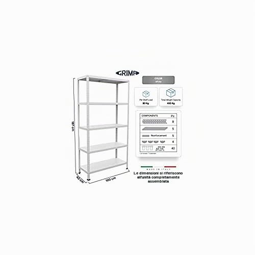 SCAFFALE IN METALLO “BIANCO” ETTORE KIT BULLONI 100 X 40 X H187 CM CON 5 PIANI