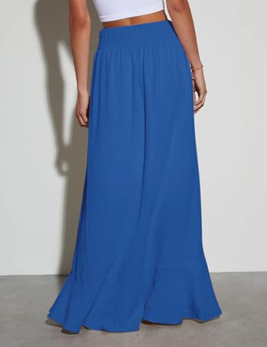 Image of Minclouse Women's Elastic Tie Waist Button Down Maxi Skirts Casual Loose Flowy Swing Slit Front Dress
