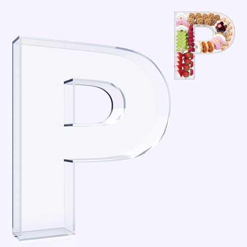 RUFHVTY 11" Acrylic Letter Charcuterie Box, Reusable Fillable Alphabet Number Shaped Form Tray for Birthday Anniversaries, Party Decorative Serving Plates Display Candy Cake (P)