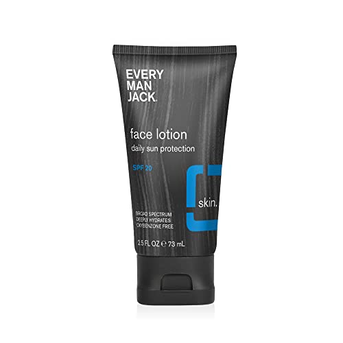 every man jack face lotion - Every Man Jack SPF 20 Daily Sun Protection Face Lotion for Dry or Irritated Skin - Water and Sweat Resistant, Fragrance Free, Non-Greasy, Oxybenzone Free, UVA/UVB Full Spectrum Protection