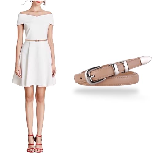 Women's Skinny Western Leather Belt Dress Pants Waist Belt Silver Chrome Buckle Leather Soft Waistband4