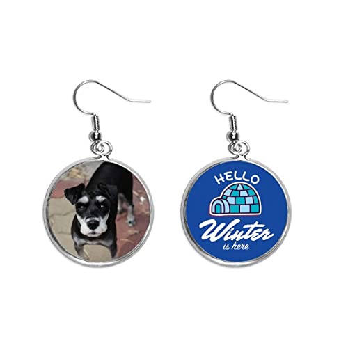 Pendientes de perro negro estilo joya de gota con foto de invierno