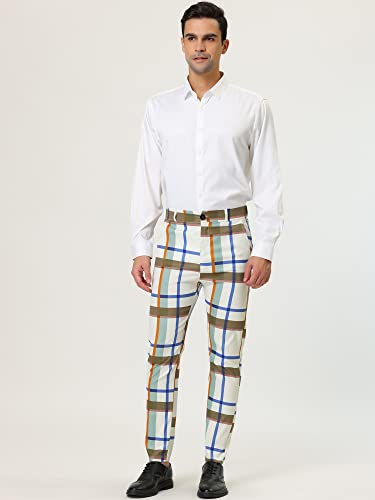 Lars Amadeus Men's Formal Trousers Color Block Slim Fit Flat Front Plaid Dress Pants3