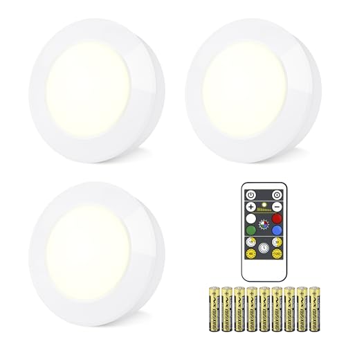 HONGUT Color Changing Push Light, with Remote,AAA Battery Operated,Easy to Install, Stick-on Closet/Cabinet Lights(9AAA Batteries Included,3pk)