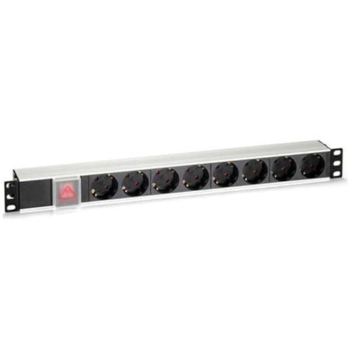 CROMAD 8-vägs PDU rack 19-tums grenuttag + aluminiumbrytare (3 500 W, 16 A, horisontell 1U, kabel 1,8 meter, märkspänning 250 V AC, 50/60 HZ), svart