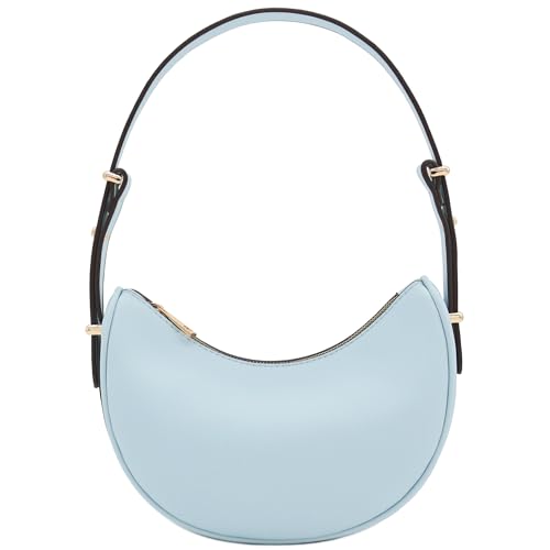 Bolsa de ombro pequena de couro sintético liso crescente, Azul-celeste, One Size