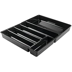 mDesign Cubertero antideslizante expandible con 6 divisiones – Organizador de cubiertos extensible para ordenar utensilios – Bandeja para cubiertos y para organizar cajones de cocina – Color: negro