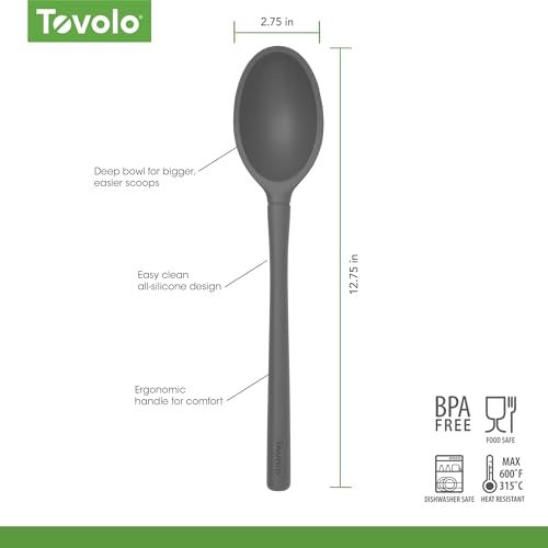 Image of Tovolo Flex Core Silicone Deep Spoon for Cooking Mixing Baking Serving, Dishwasher Safe BPA Free All Silicone Kitchen Mini Spoon Heat Resistant Nonstick Safe Serving Spoon, Charcoal Gray