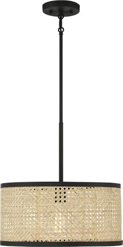 Meridian M7018MBK Pendant, 1-Light 60 Watts, Natural Cane with Matte Black