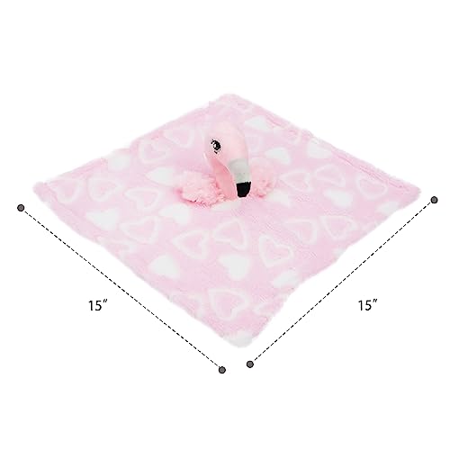 Image of June Garden Cozy Dream Fleece Baby Security Blanket and Plush Blanket Gift Set - Infants Nursery Swaddling Bed Blankets - 15 inch x 15 inch Lovey and 30 inch x 38 inch Blanket - Stuffed Flamingo Animal Plush - Pink