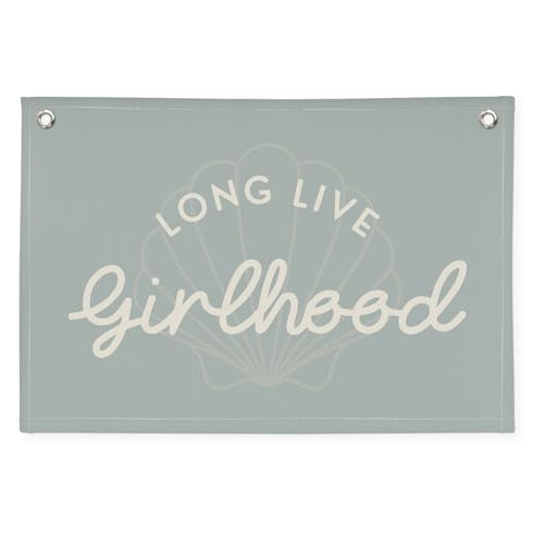 Image of Cute Blue Coastal Girls Room Decor,Beach Room Decor Long Live Girlhood Sea Shells Linen Hanging Banner Flag for Nursery Playroom Wall,Toddler Decorations Trendy 30x20,girlroom