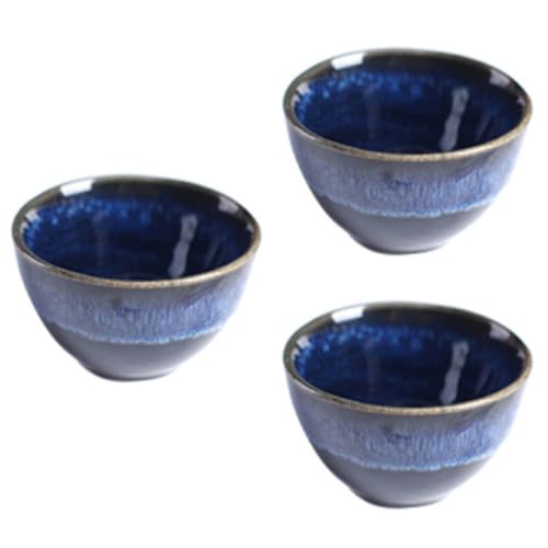 SHINEOFI Lot de 3 Coupes à Saké en Céramique Bleu Effet Four Japonerie, Tasses à Thé et Vin de Style Japonerie, pour Boissons Chaudes et Froides, pour Maison et Réception