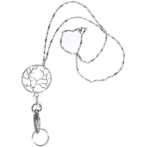 Hidden Hollow Beads Trendy Women's Fashion Lanyard 34" long, Made In USA, Chain Lanyard, For Keys, Badge holder. (Tree of Life - Silver) Cover
