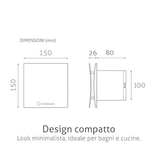 Turbionaire Arte 100SW Aspiratore Bagno, Bianco, 100 mm, Valvola di Non Ritorno, Aspirazione Perimetrale, Protezione IPX4, Per Combattere Muffa e Umidità