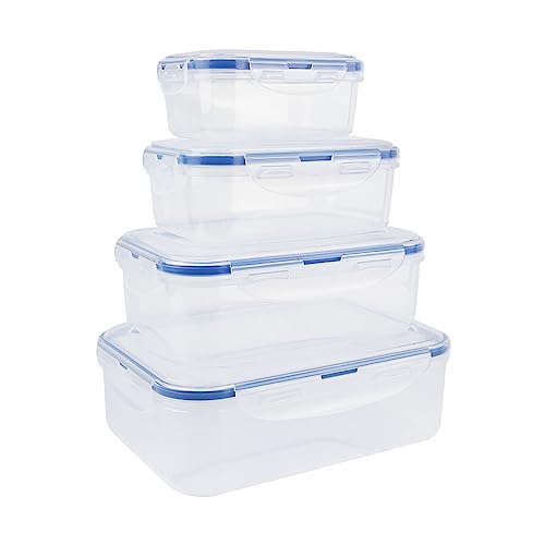 Lre Co. envases herméticos de plástico, paquete de 8 (4 envases + 4 tapas) envases frescos sin BPA juego de cajas de alimentos selladas a prueba de fugas (Azul)
