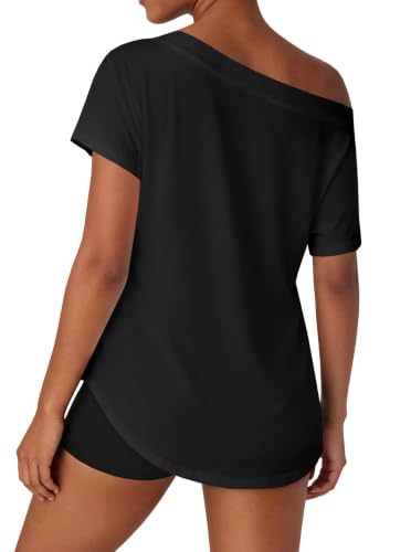 Image of Hilinker Women's Sheer Off The Shoulder Tops See Through Sexy Short Sleeve Mesh Shirt Summer
