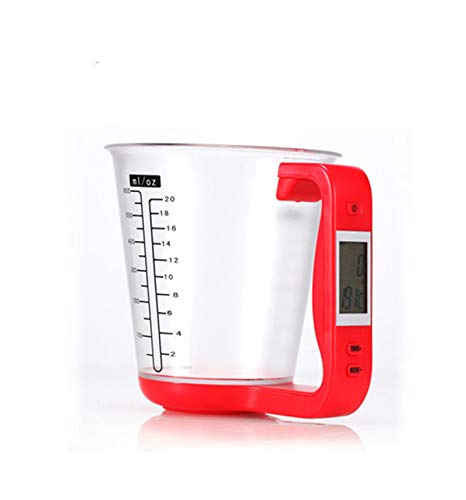 TYI -Báscula De Cocina con Taza Medidora, Báscula Multifuncional De Alta Capacidad con Taza Medidora Electrónica, con Pantalla LCD, Utilizada para Líquidos, Alimentos, Verduras,Rojo