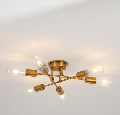 ペンダントライト アンティーク レトロ モダン おしゃれ 北欧風 シーリングライト 6灯 照明器具 ゴールド ダイニング 食卓用 リビング 居間用 寝室 LED対応 6畳 8畳 E26（電球別売り）工事不要 引掛け式 明るい 大きめ 工事不要