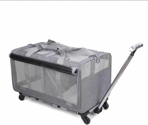 Rosoy キャットキャリー 猫2匹用 キャスター付き 折りたたみ式犬猫用ペットキャリー 通気性・伸縮性あり 小型犬・中型犬・猫用設計 家庭用にもアウトドアにも最適 (グレー)
