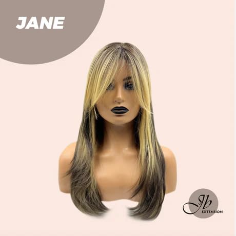 Miniatura 2 de JBEXTENSION Peluca de corte lobo, rubio Jane, con flequillo en capas, raíces oscuras, extremos negros, mezcla de rubio, sin pegamento, pelucas de