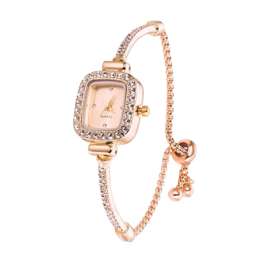 Image of Halukakah Kids' Sparkling Diamond Watch - 18k Real Gold /Rose Gold /Platinum Plated - Multiple Colors Rectangle Dial - Quartz Adjustable Stainless Steel Wristwatch - Suitable for Boys and Girls