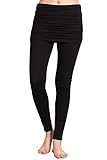 HEYHUN Womens Athleisure Ultra Soft Knit Foldover Ruched Skirted Yoga Leggings - Black - XL