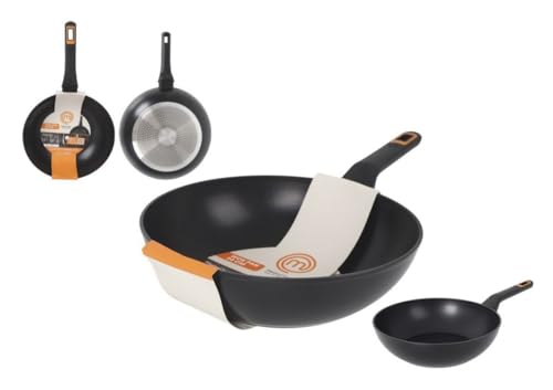 MasterChef Padella in alluminio forgiato - con rivestimento ceramico | antiaderente, durevole, resistente, con spessore di 2,5 mm, adatto per gas, elettrici, vetroceramica e induzione (Wok - 28 cm)