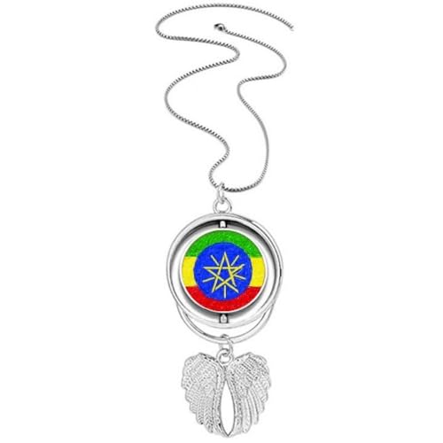 Collier drapeau éthiopien avec pendentif ailes d'ange en acier pour homme et femme