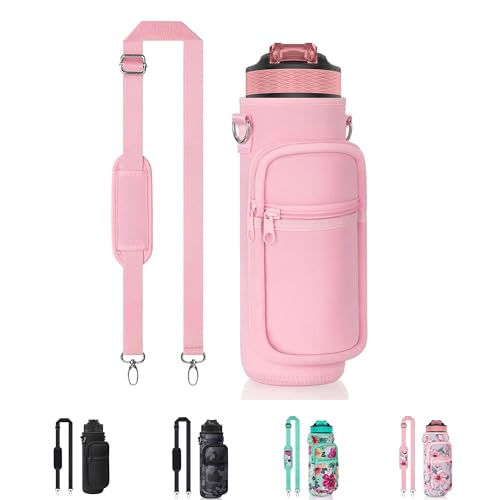 Image of Water Bottle Carrier Bag, 25oz 32oz Crossbody Water Bottle Holder with Adjustable Shoulder Strap, Sling Bag Sleeve Pouch Holder with Phone Pocket and Small Pocket for Walking Hiking Camping Gym