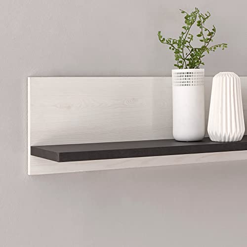 Lomadox Wohnwand TV-Wand Pinie weiß Nb. mit anthrazit 4-teilig Landhausstil, TV-Lowboard, Wandboard, Kommode, Vitrinenschrank, inkl. LED-Beleuchtung – Bild 7