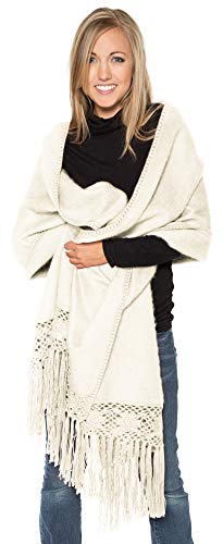 Alpaca Carrasco Alpaca Shawl Crocheted Flowers - Wide, Long and Warm4