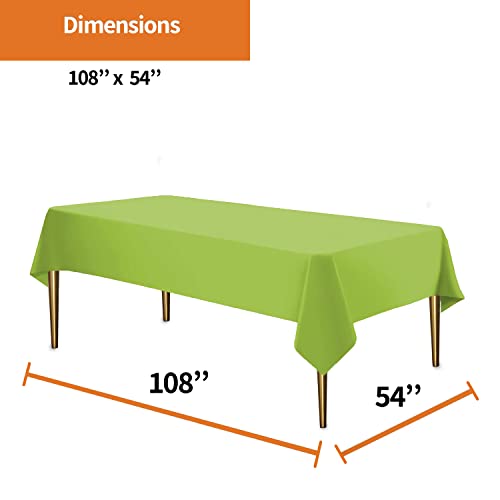 Image of Lime Green Disposable Plastic Tablecloth for Rectangle Tables (12 Pack) Premium Decorative Table Covers, for Parties, Events and Weddings, Indoors & Outdoors, 54 x 108 inch, Rectangle, Lime Green