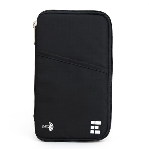 Zero Grid Family Passport Holder for Up to 6 Passports, Large Travel Document Organizer Wallet with 7 RFID Blocking Sleeves for Anti-Theft Protection - Black