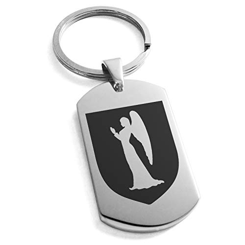 Stainless Steel Angel Divinity Coat of Arms Shield Symbol Dog Tag Keychain Keyring