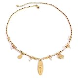 CUFELMU Boho Beach Necklace with Gold Charms and Braided Cord, Adjustable Surfboard Pendant Jewelry for Women