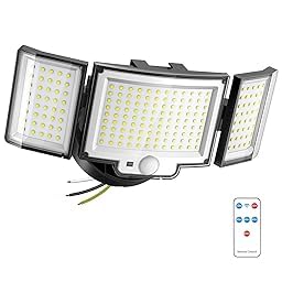 CLAONER 20W 3000LM LED Security Lights Motion Sensor Outdoor Lights, 6500K Daylight Remote Control, 3 Modes Dusk to Dawn, Waterproof 3 Heads Hardwired Flood Light for Driveway, Garage, Porch (1 Pack)