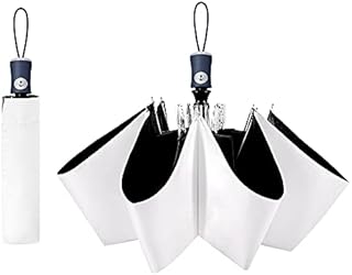 Cuby UV Sun Umbrella Compact Folding Travel Umbrella Auto Open and Close for Windproof, Rainproof & 99.98% UV Protection Parasol with Black Anti-UV Coating (White)