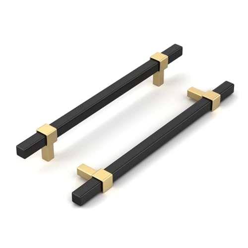 goldenwarm 10 Pack Cabinet Handles Black and Gold Cabinet Pulls 7-1/2 Inch Hole Center Drawer Pulls Modern Bar Dresser Handles for Bathroom Kitchen Bedroom, Zinc Alloy