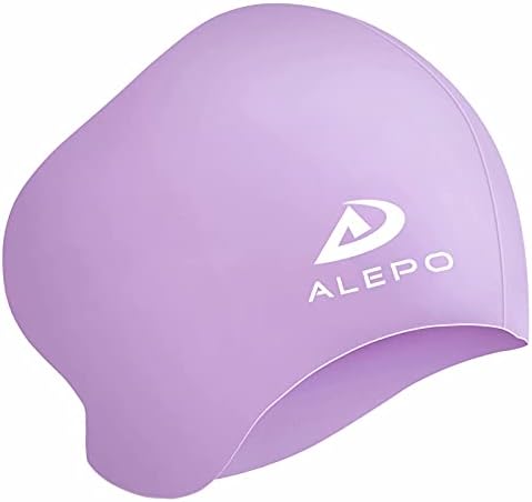 Womens Swim Cap for Long Hair, High Elasticity Thick Silicone Swimming Hats for Women Men Unisex Adults, Bathing Swimming Caps with Ear Plugs and Nose Clip, Keep Your Hair Dry (Purple)