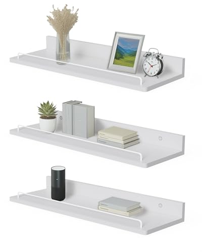 Jemyxhw Estanteria Pared Baldas Flotantes de Madera Juego de 3 Baldas Pared para Baño, Entrada Recibidor, Cocina, Salon 14x40 cm (Blanco)