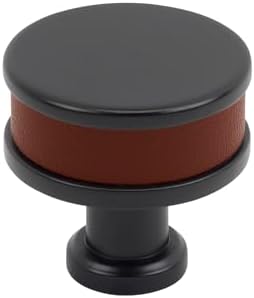 Signature Hardware 954065-114 Lazzara 1-1/4 Inch Brown Leather Mushroom Cabinet Knob - Matte Black