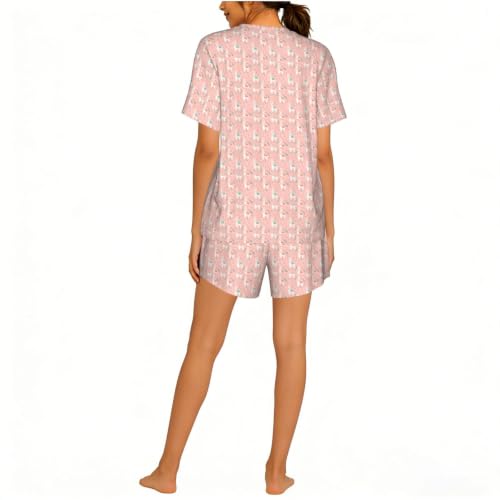 Ensemble pyjama manches courtes femme respirant et confortable rose camel