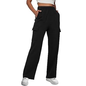Womens Cargo Sweatpants Wide Leg Fleece Sweatpants Baggy Cargo Joggers with Pockets High Waisted Sweat Cargo Pants Trousers