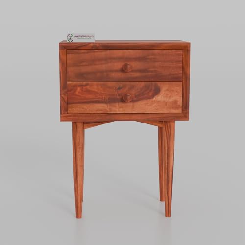 Image of Jangid Handicraft Solid Sheesham Wood Bedside Table for Bedroom | Wooden Bed Side Nightstand End Table with 2 Drawer Storage for Home & Living Room | Sofa Side Table | Rosewood, Honey Finish