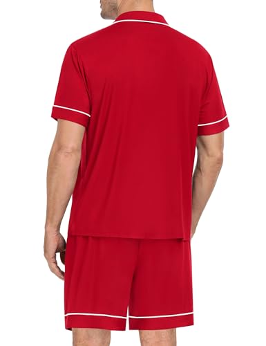 Image of SWOMOG Mens Pajama Set Short Sleeve 2 PCS Sleepwear Button Down Soft Loungewear Modal Set Pj Set with Pockets S-3XL