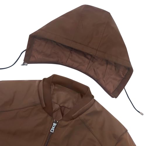 Leather Jackets for Men,Stand Collar Zip Up Motorcycle Biker Bomber Jacket With Removable Hood3